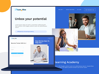 Learn & Rise - landing page & Trainer login academy landing page online learning udemy website