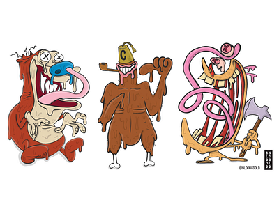 I Love Chicken. And Chicken Loves Me! axe chicken digital art drip illustration parody ren ren stimpy stimpy