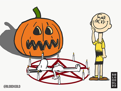 All Hail The Great Pumpkin charlie brown digital art halloween illustration lowbrow parody peanuts pop art ritual sacrifice snoopy