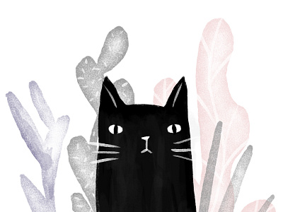 Thinking of you black cat illustration love miss mood photoshop plants