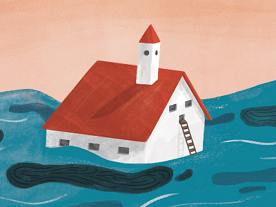 Flood digital editorial house illustration sea