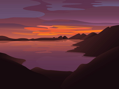 Sunrise design illustration lake mountains screens sun sunrise