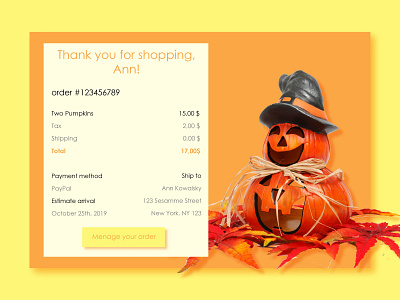 Email Receipt app automn daily 100 challenge decorations design email halloween leafs pumpkins receipt screens ui ui design uiux ux