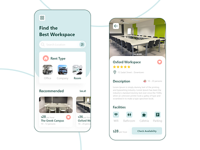 Workspace Rent app clean creative design education illustration rent rental simple smart ui ux workspace