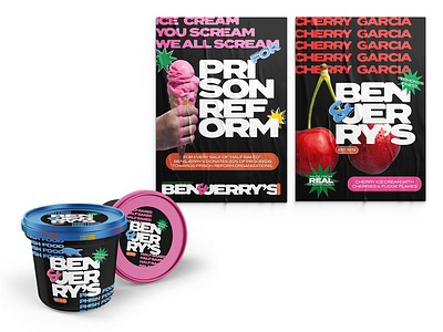 Ben&Jerry's Mock Rebrand bold color ice cream mockup posters