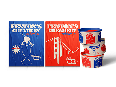 Fenton's Creamery Mock Rebrand bold color ice cream illustration vintage