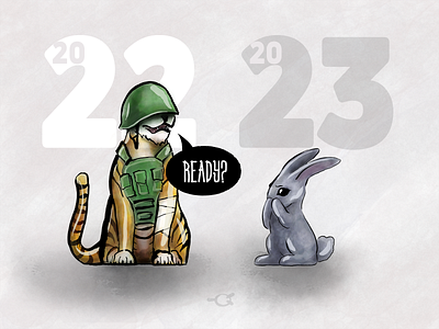Ready? 2023 illustration new year rabbit tiger