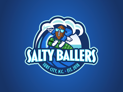 Salty Ballers badge design fantasy football football illustration logo ocean surf surfboard wave