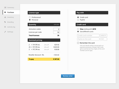 Reseller purchase form