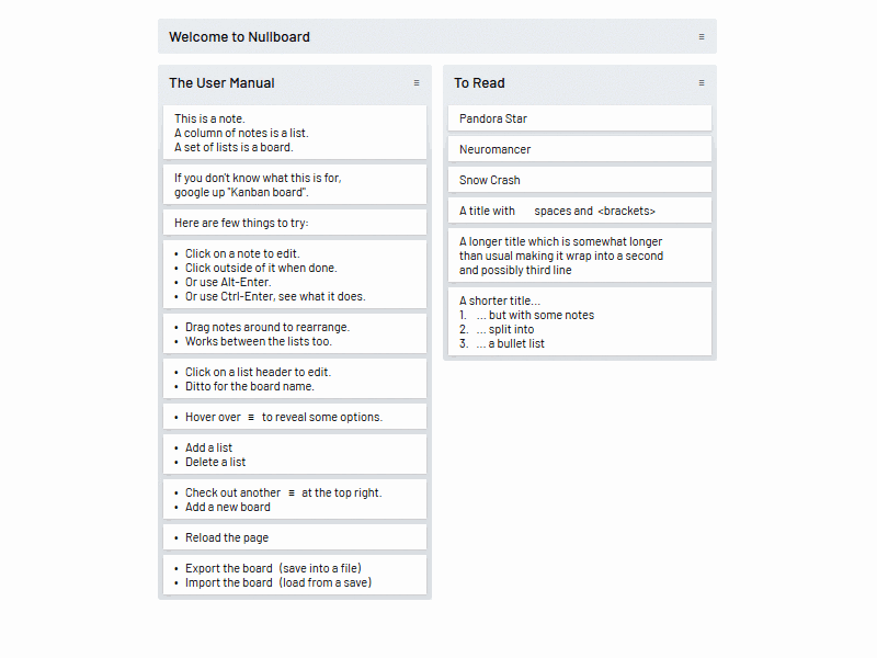 More of Nullboard nullboard