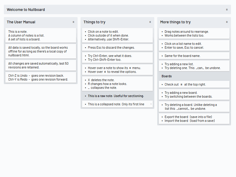 Nullboard - List Shuffling nullboard