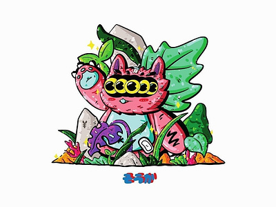 Souka the five eyed cat: forest cat characterdesign design digital illustration illustration kawaii vector