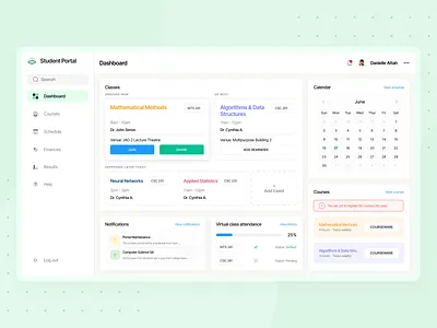 University student portal dashboard graphic design ui