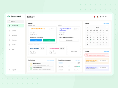 University student portal dashboard graphic design ui