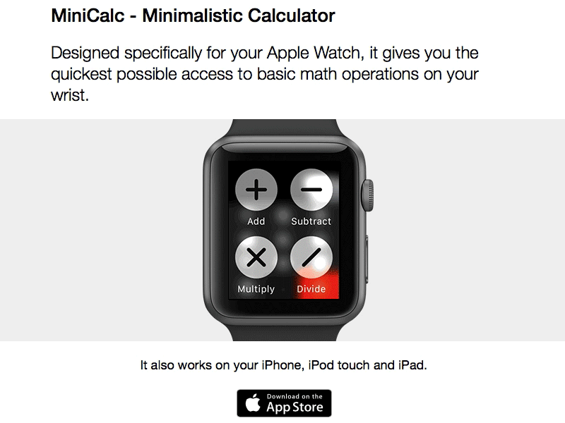 MiniCalc Watch app web page
