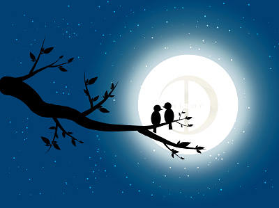 NIGHT SKY art artwork bird birds compassion creative creative design design illustration love moon moonlight night romance stars