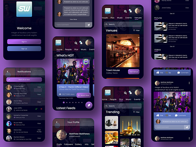 Social Media App app design events music social app social media ui ux