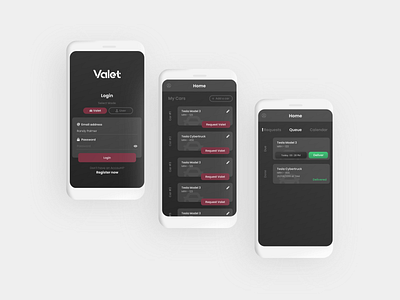 Valet App Design app dark design ui ux valet