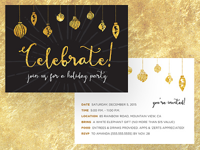 Holiday Party Invitation christmas event gold holiday invitation invite party postcard