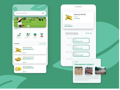 Agricultural Investment Home and Process Screen app clean clean design color design flat illustration illustrator simple ui ux
