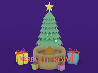 Merry Christmas 3d blender christmas tree flat illustration merry christmas pine tree presents ted winter