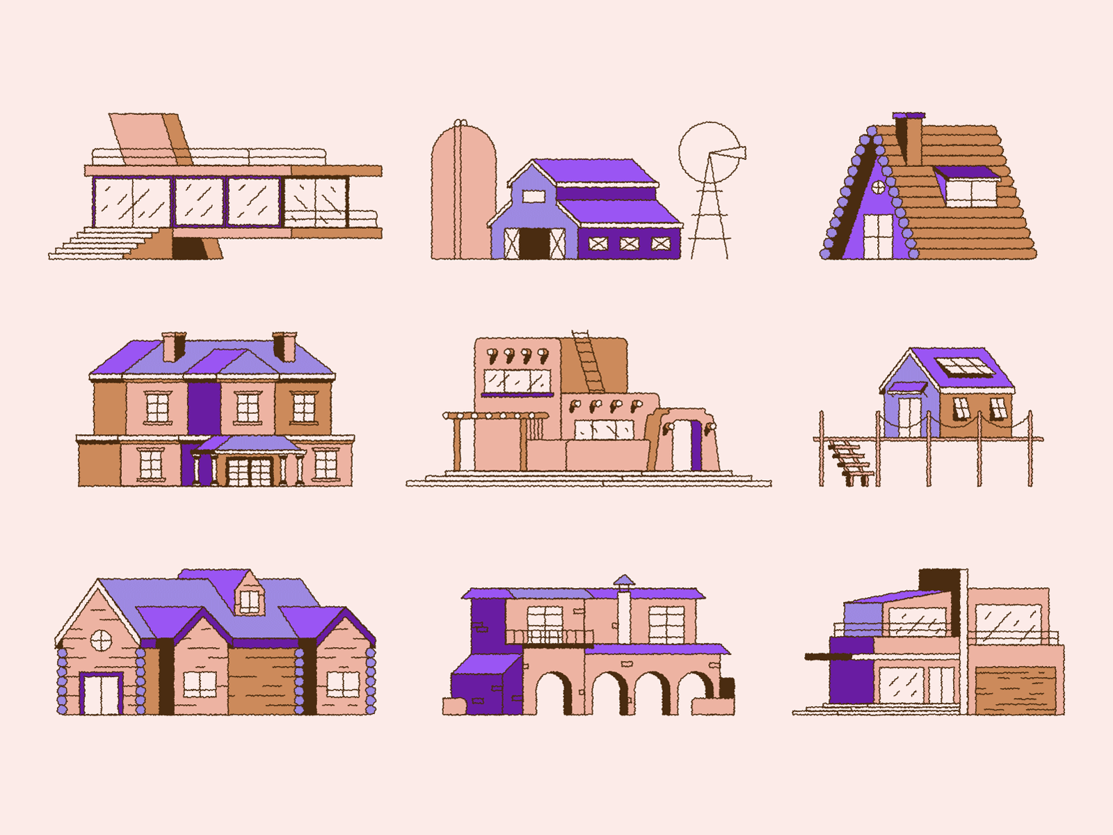 Vacasa Illustration Set 🏠 america california character city cottage home house icons illustration landscape logo newyork nytimes realestate smartcity town usa villa village wired
