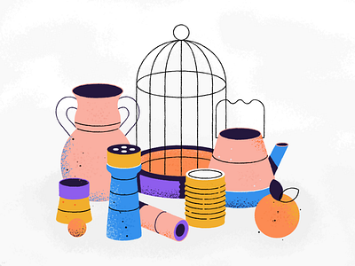 Wired magazine illustration cage fruit orange props vase