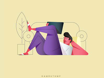 Man relaxing and watching movie Illustration