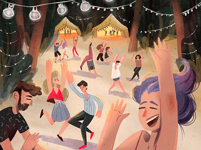 In the Woods character dancing festival forest illustration party procreate. 2d texture