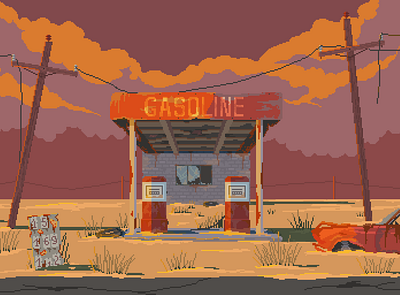 Hi Everyone! first shot gas station illustration invite pixelart