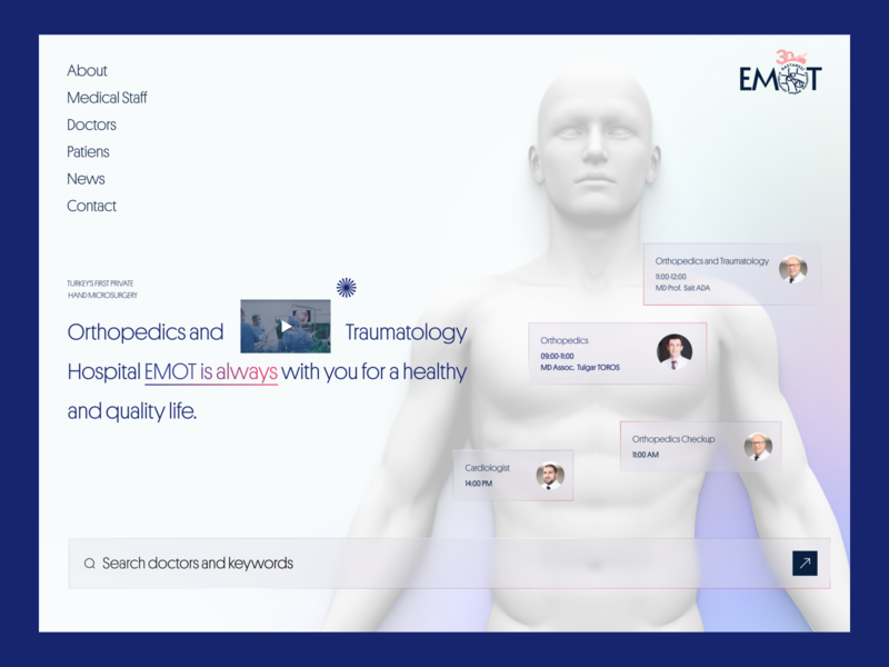 EMOT - Private Hospital Landing Page 3d anatomy clinic design hospital human landing landingpage minimal practice ui uiux uiuxdesign website