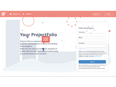 ProjectFolio angular art branding colaboration dev developer flat git github homepage illustration landing platform product design signup ui uidesign uiux webdesign website