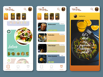 Recipely - a cookbook animation app app design cookbook cooking food food app illustration mobile app profile recipe story typography ui uiux ux