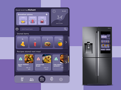 Smart Refrigerator UI animation ar app augmented reality augmentedreality branding dribbbleweeklywarmup navbar purple recipe refrigerator responsive top trend ui uiux ux xddailychallenge