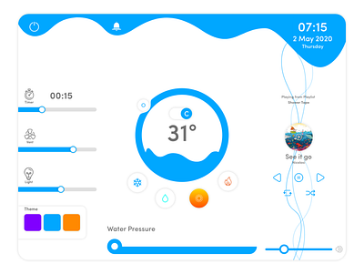 Shower User Interface bathroom calendar interaction interaction design interface music music player navbar notification slider temperature theme timer timers top trend ui ui design uiux ux