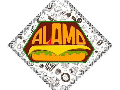 Alamo Burgers branding burger design doodle flat food illustration icon illustration logo trending typography vector