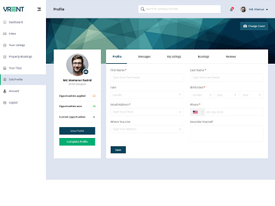 Admin Profile template design ui ux website