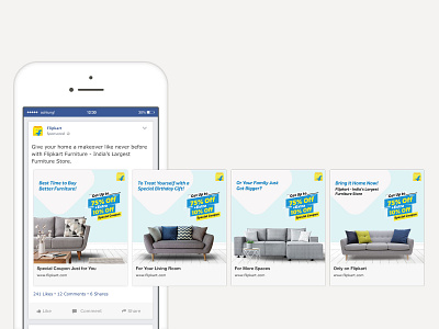 Flipkart Furniture Facebook Carousel Ad branding carousel ads e commerce facebook flipkart social media design visual design