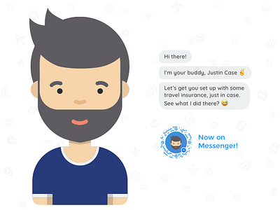 Justin Case ai character chat chatbot facebook insurance justin messenger promo travel