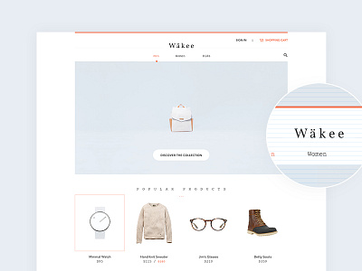 Wäkee boutique clothing ecommerce flat free minimal shop template theme ui white wordpress