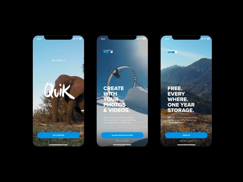 GoPro Quik - Onboarding gif gopro hero loop mobile onboarding quik sport ui video