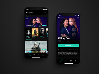 #025 TV app app design cyan dark mode movie app movies tv app