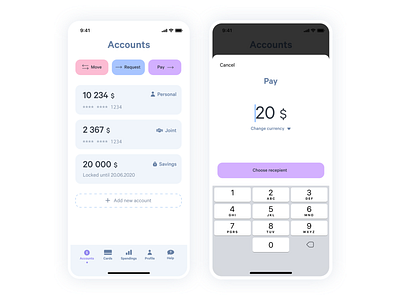 Create new payment app app design banking app create new financial app light blue light colors product design transfer money ui