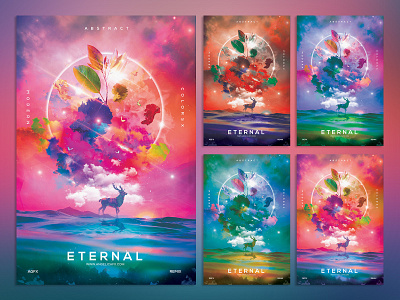 Eternal Colors Photoshop Flyer Template abstract art colors design eternal festival flyer glitch colors graphic design holi illustration illustration art music festival next wave photoshop template poster design summer synthetic synthwave