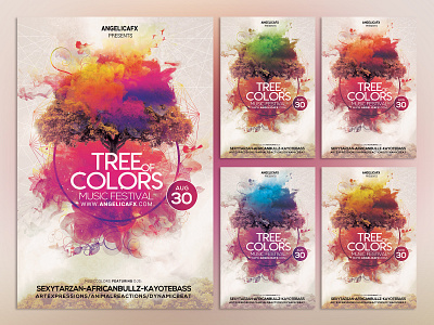 Tree of Colors Music Festival Photoshop Flyer Template abstract art colorful tree colors design eternal festival flyer glitch colors graphic design holi illustration art music festival next wave pantone photoshop template poster design summer synthetic synthwave tree