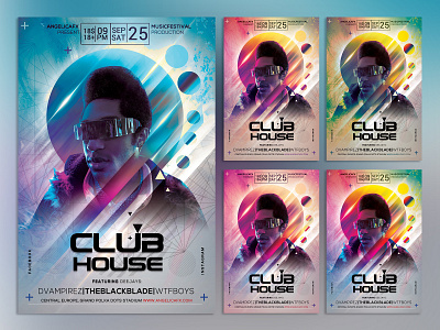 Club House Photoshop Flyer Template abstract art club club house colors design dj festival flyer glitch colors graphic design holi illustration art music festival next wave photoshop template poster design summer synthetic synthwave