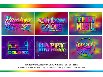 Rainbow Colors Photoshop Text Effects Styles abstract art addon colors design graphic design holi holi festival multicolor photoshop template rainbow styles summer text text effects text style ui