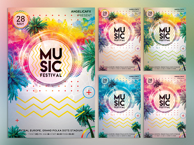 SUPER MUSIC FESTIVAL FLYER/POSTER TEMPLATE abstract art aesthetics color fest colors design flyer graphic design holi festival music music fest music festival photoshop template poster design rainbow summer summer camp summer fest summer party super festival tropical