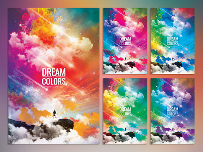 DREAM OF COLORS PHOTOSHOP FLYER POSTER TEMPLATE abstract art aesthetic artwork colors design graphic design holi festival illustration music festival neon photoshop template poster rainbow