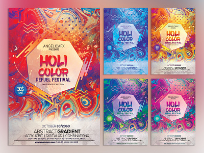 HOLI COLOR REFUEL FESTIVAL PHOTOSHOP TEMPLATE abstract art aesthetic colors design flyer graphic design holi holi fest holi festival illustration music festival photoshop template poster rainbow